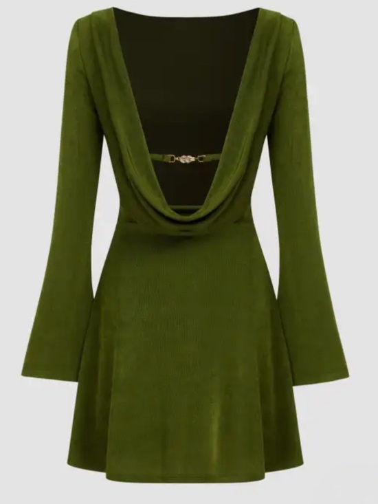 Cider Dresses & Skirts - NWT Cider Olive Green Backless Lined Mini Dress With Long Bell Sleeves Size XS